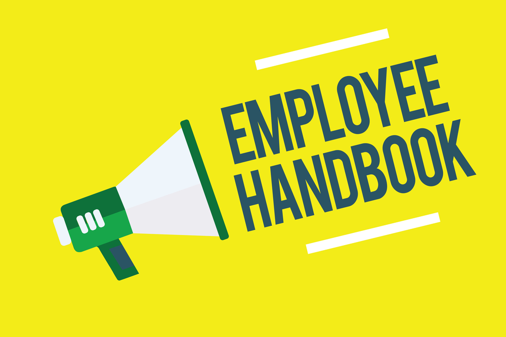 Writing note showing Employee Handbook. Business photo showcasing Document that contains an operating procedures of company Megaphone yellow background important message speaking loud.