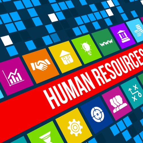 Human resources concept image with business icons and copyspace.