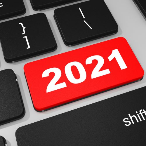 2021 new year key on keyboard.