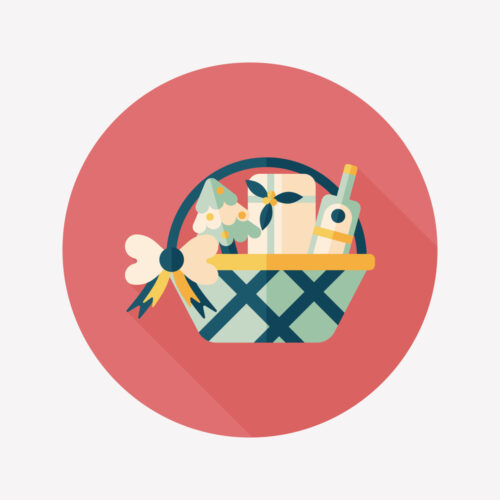 Christmas gift baskets flat icon with long shadow, eps10
